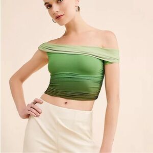 Bardot Green Off-Shoulder Crop Top from Anthropologie